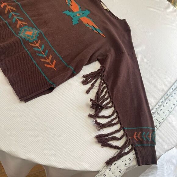 Cotton Rye Outfitters Brown Thunderbird Fringe Sweater Size Medium - Picture 6 of 9